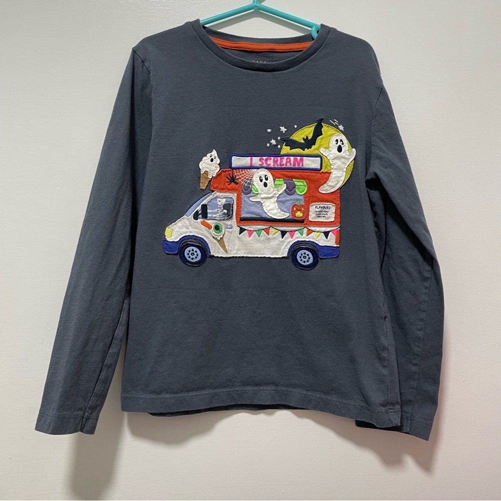 Mini Boden Gray Halloween Ghost Long Sleeve Tee